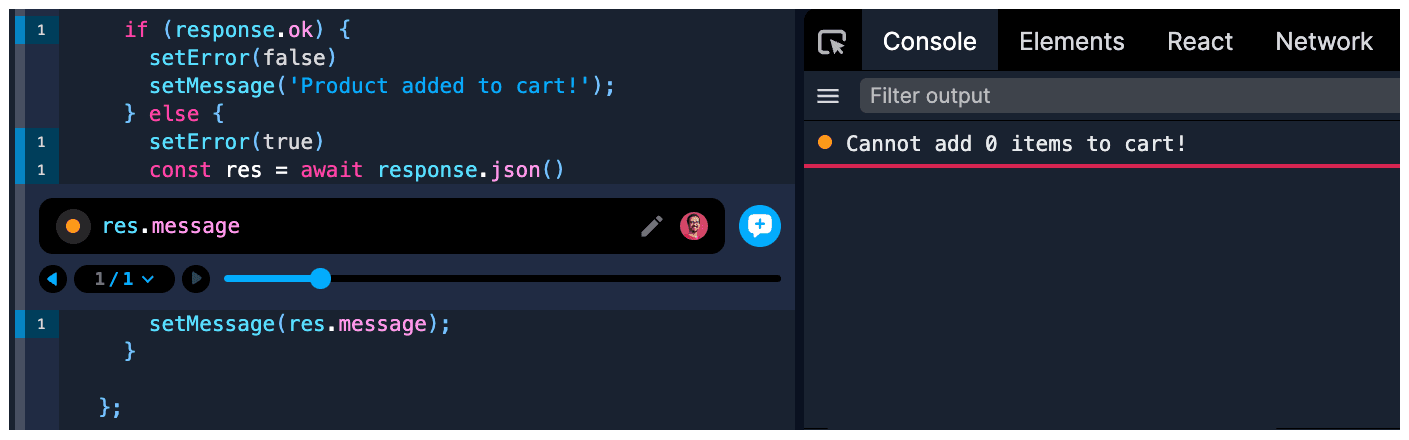 Console output from a print statement